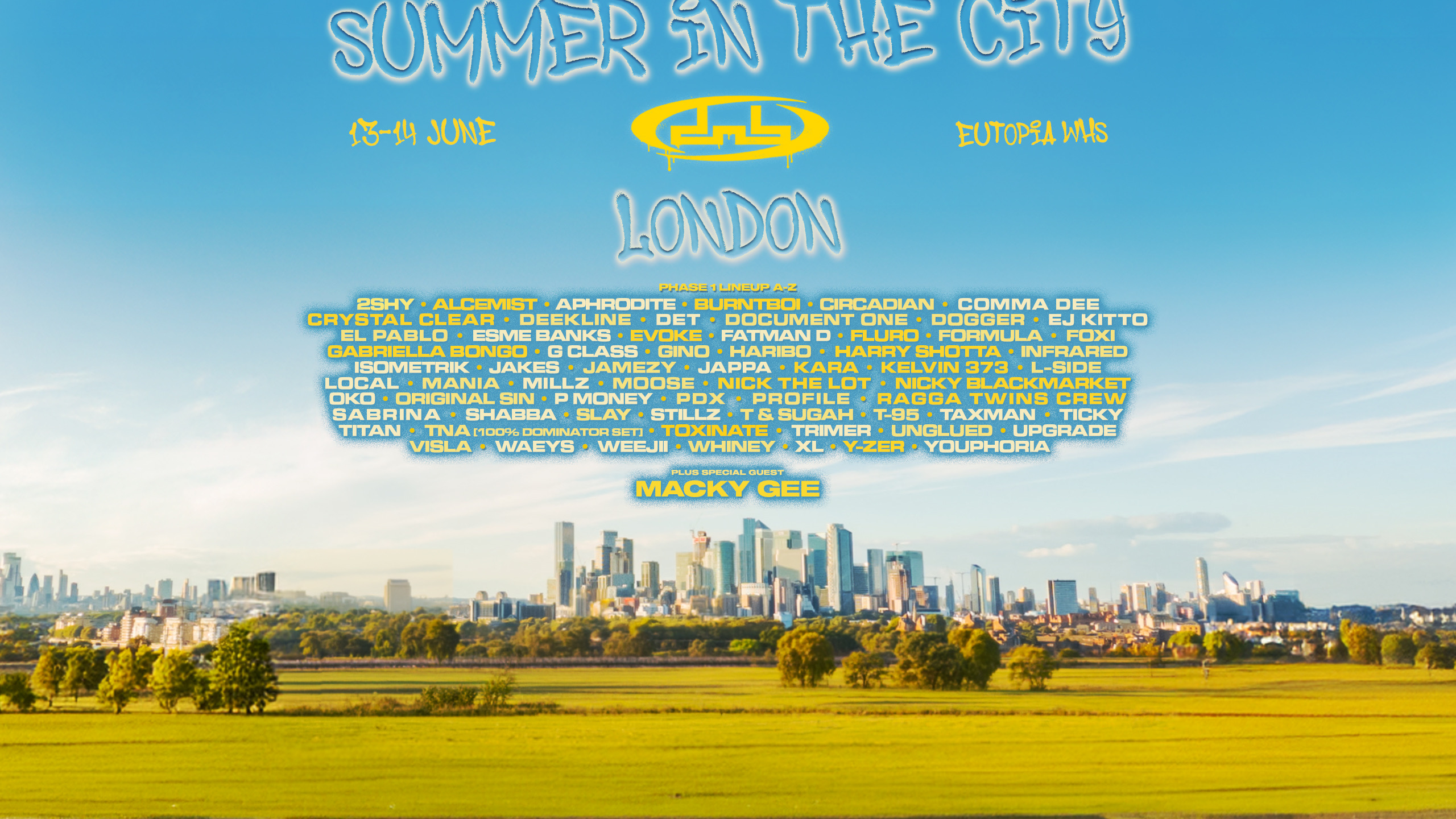 DnB Allstars - Summer in the City - London - 13-14 June 2026 - Eutopia Warehouse - Phase 1 Lineup featuring Macky Gee and 60+ artists